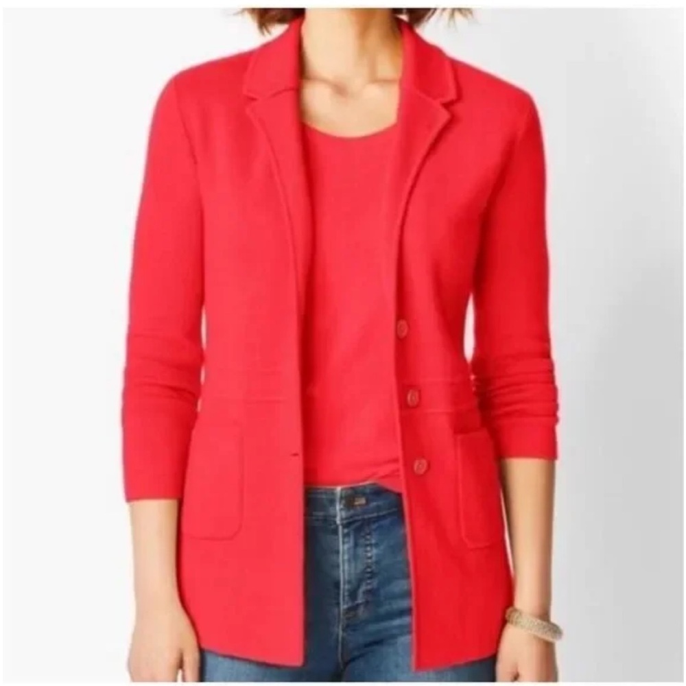 Talbots Petites Merino Wool Cardigan Sweater Red Size P